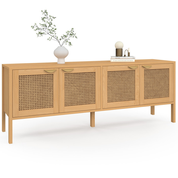 Credenza bassa 160 cm 4 ante in legno e canna - EDHEN | IdMarket