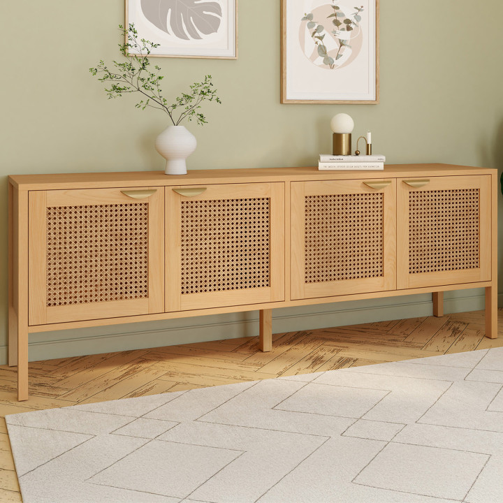 Credenza bassa 160 cm 4 ante in legno e canna - EDHEN | IdMarket