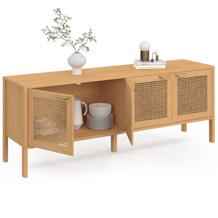 Credenza bassa 160 cm 4 ante in legno e canna - EDHEN | IdMarket