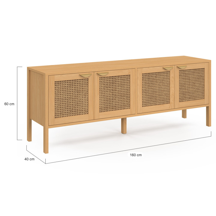 Credenza bassa 160 cm 4 ante in legno e canna - EDHEN | IdMarket