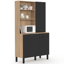 Credenza da cucina con colonna portaoggetti 100 cm in faggio e nero - CINA | IDMarket