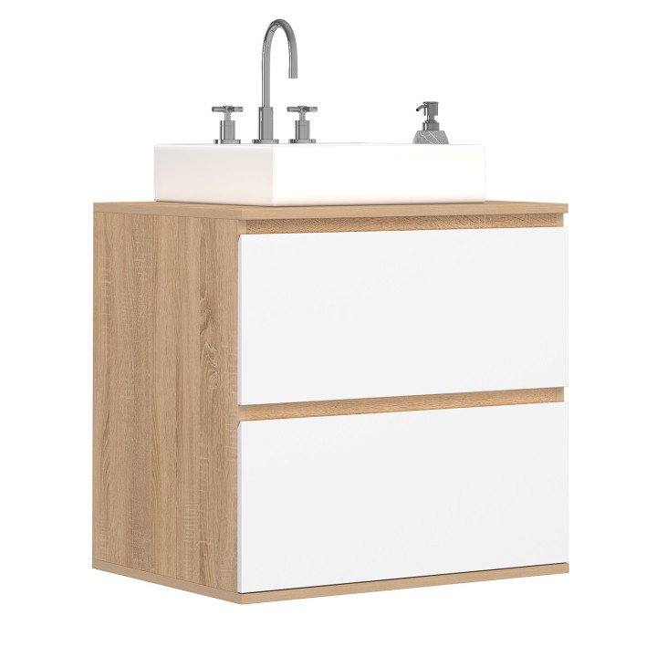 Mobiletto bagno sospeso a 2 cassetti in faggio e bianco - TOM | IdMarket