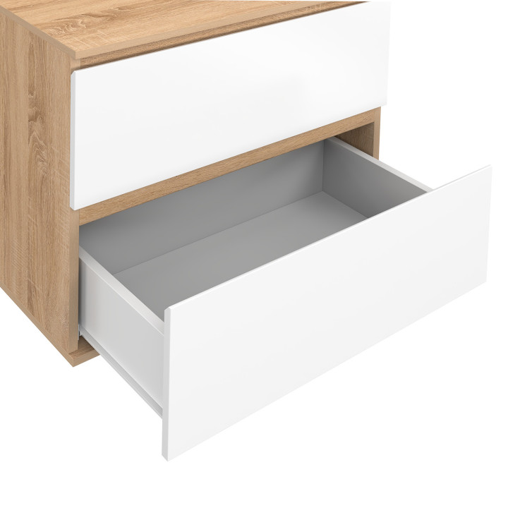 Mobiletto bagno sospeso a 2 cassetti in faggio e bianco - TOM | IdMarket