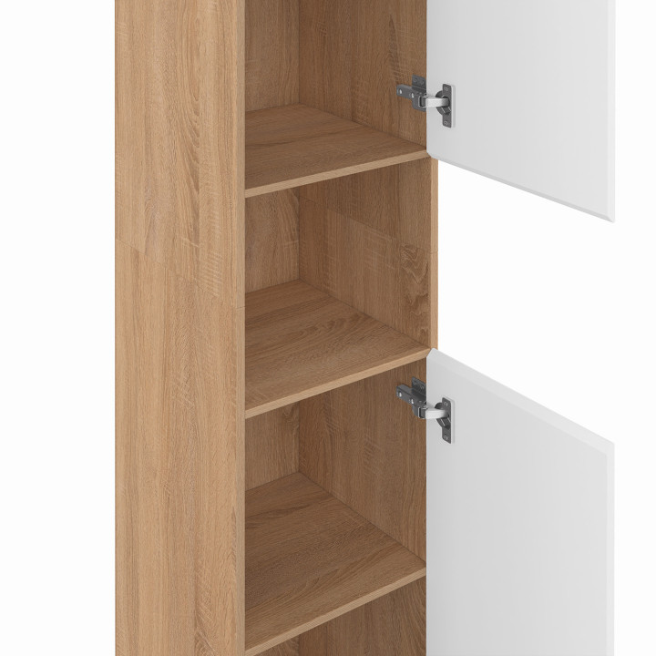 Pensile da bagno a 2 ante e 1 nicchia in bianco e faggio - TOMI | IdMarket