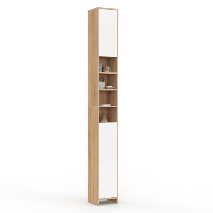 Mobile bagno a 2 ante con 4 nicchie in faggio e bianco - TOMI | IdMarket