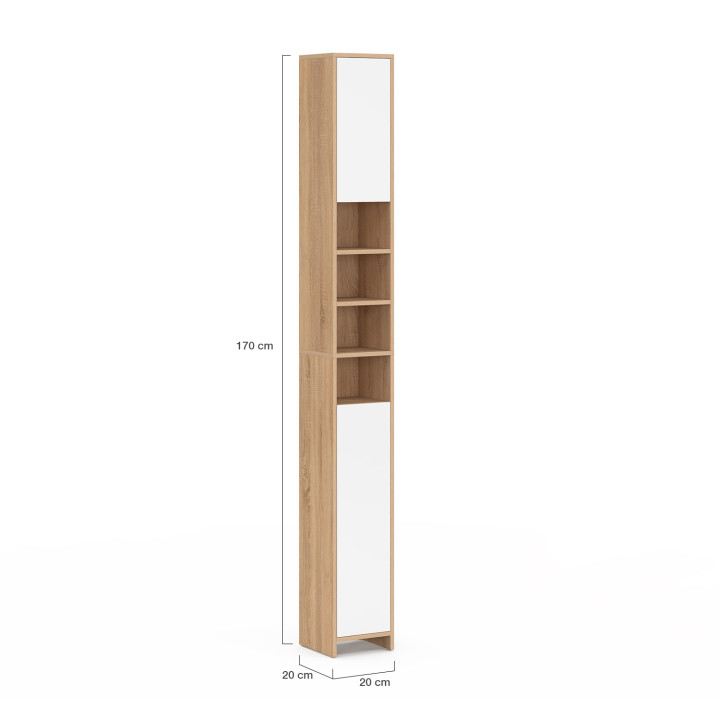 Mobile bagno a 2 ante con 4 nicchie in faggio e bianco - TOMI | IdMarket