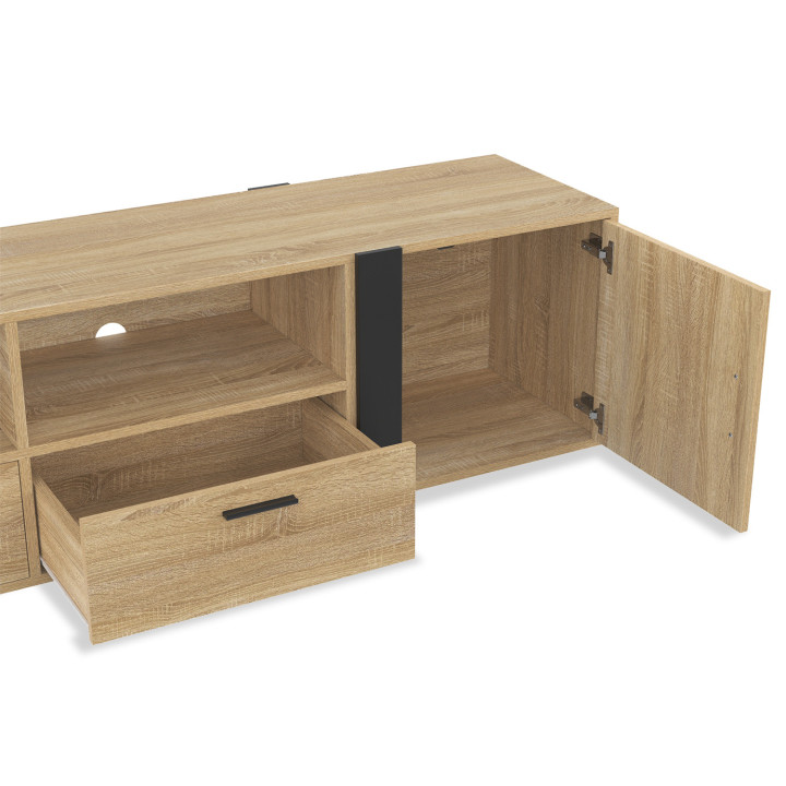 Porta TV PHOENIX 200 cm a 2 ante e 2 cassetti in legno e nero IDMarket