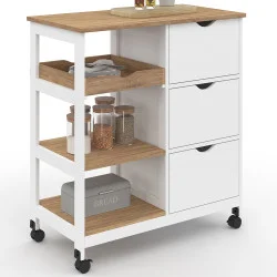 Credenza smontabile con 3 cestini e 1 vassoio bianco e faggio 76 cm - MUNA | ID Market