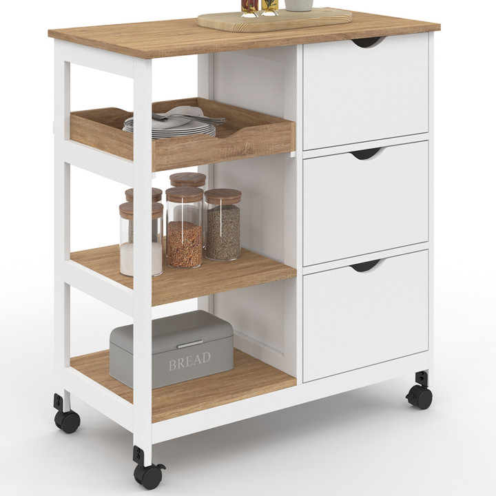 Credenza smontabile con 3 cestini e 1 vassoio bianco e faggio 76 cm - MUNA | ID Market