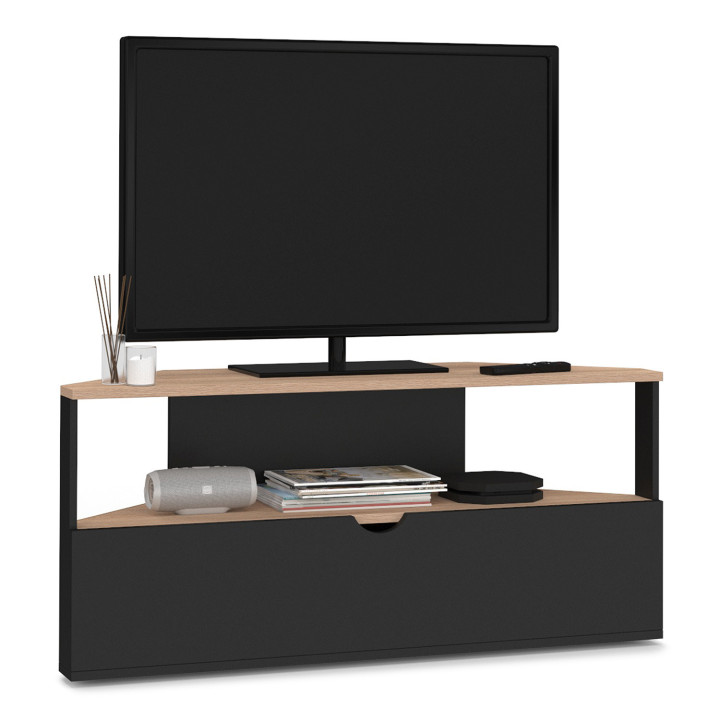 Porta TV angolare in legno nero e faggio 100 cm - ELI | ELI IDMarket