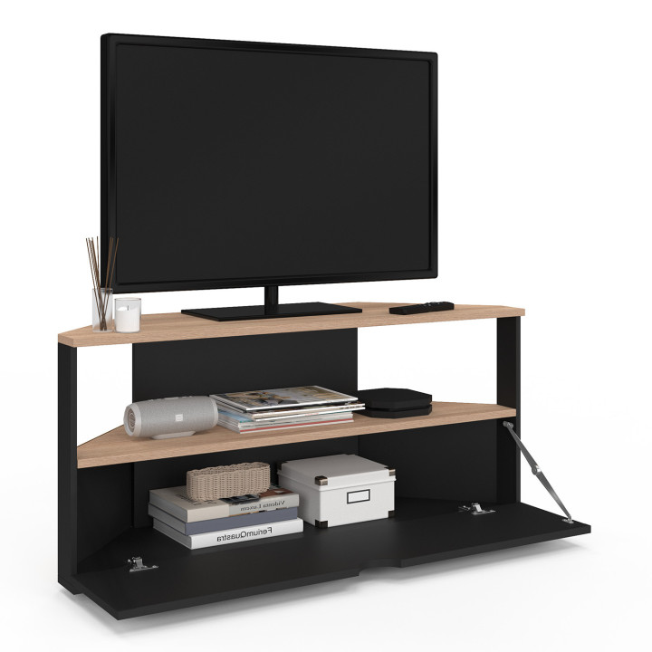 Porta TV angolare in legno nero e faggio 100 cm - ELI | ELI IDMarket