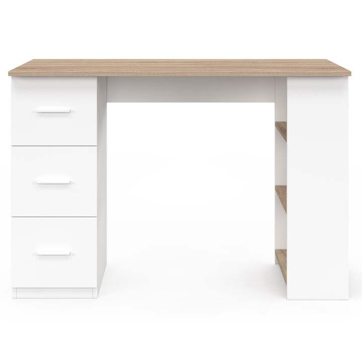 Scrivania dritta a 3 cassetti con ripiani in legno e bianco - MAE| IDMarket