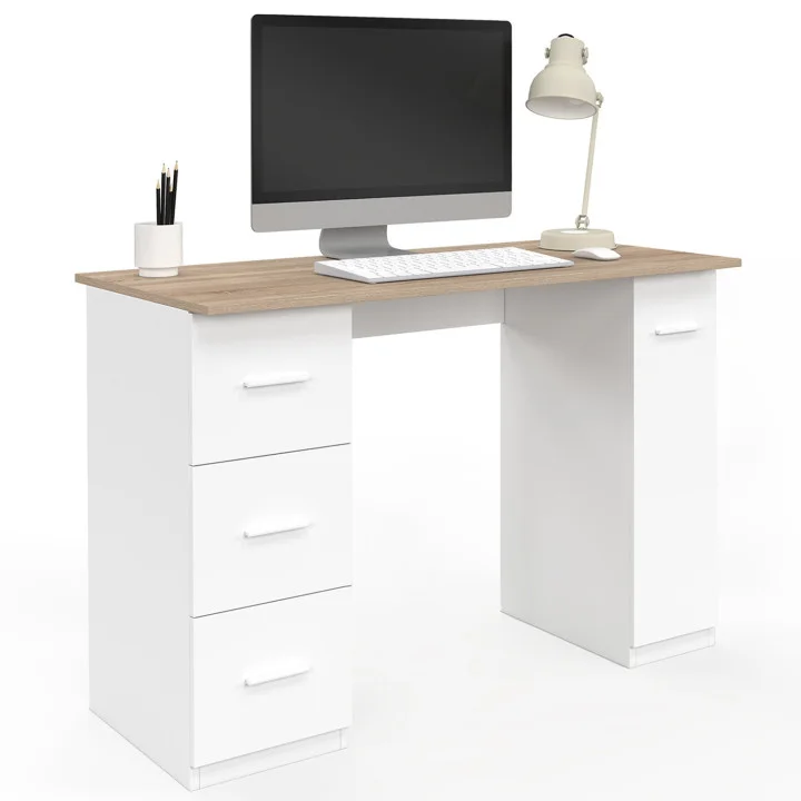 Scrivania dritta a 3 cassetti con anta in legno e bianco - MAE | Zen Cart! IDMarket