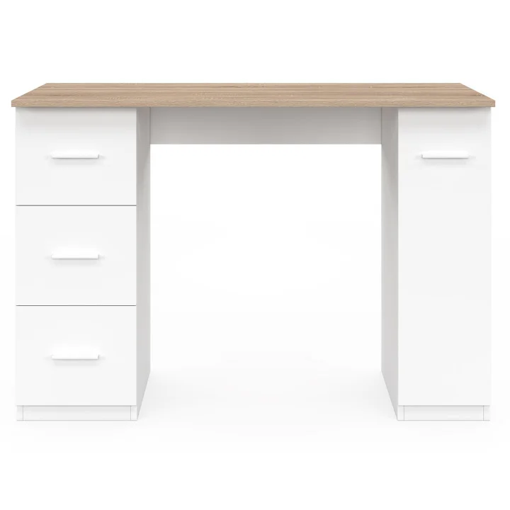 Scrivania dritta a 3 cassetti con anta in legno e bianco - MAE | Zen Cart! IDMarket