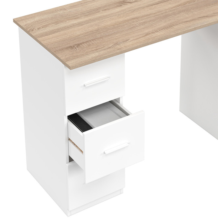 Scrivania dritta a 3 cassetti con anta in legno e bianco - MAE | Zen Cart! IDMarket