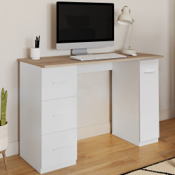 Scrivania dritta a 3 cassetti con anta in legno e bianco - MAE | Zen Cart! IDMarket