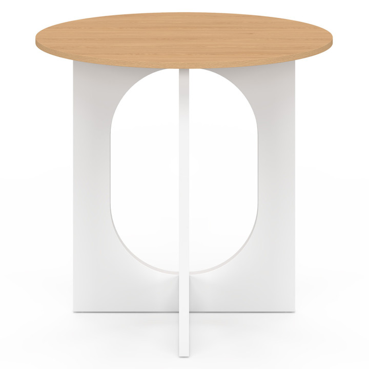 Tavolo da pranzo fisso rotondo per 4 persone, bianco e legno gamba ad arco 80 cm - ALOISE | IdMarket