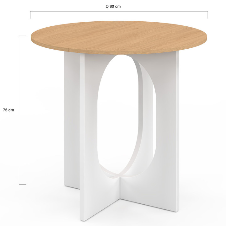 Tavolo da pranzo fisso rotondo per 4 persone, bianco e legno gamba ad arco 80 cm - ALOISE | IdMarket