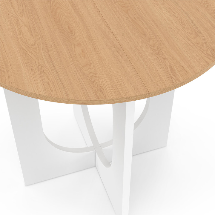 Tavolo da pranzo fisso rotondo per 4 persone, bianco e legno gamba ad arco 80 cm - ALOISE | IdMarket