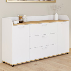 Credenza a 4 ante da 140 cm con bordo bianco e piano in legno effetto faggio - JABA | IdMarket