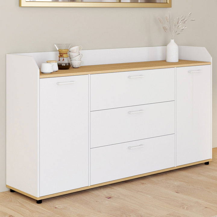 Credenza a 4 ante da 140 cm con bordo bianco e piano in legno effetto faggio - JABA | IdMarket