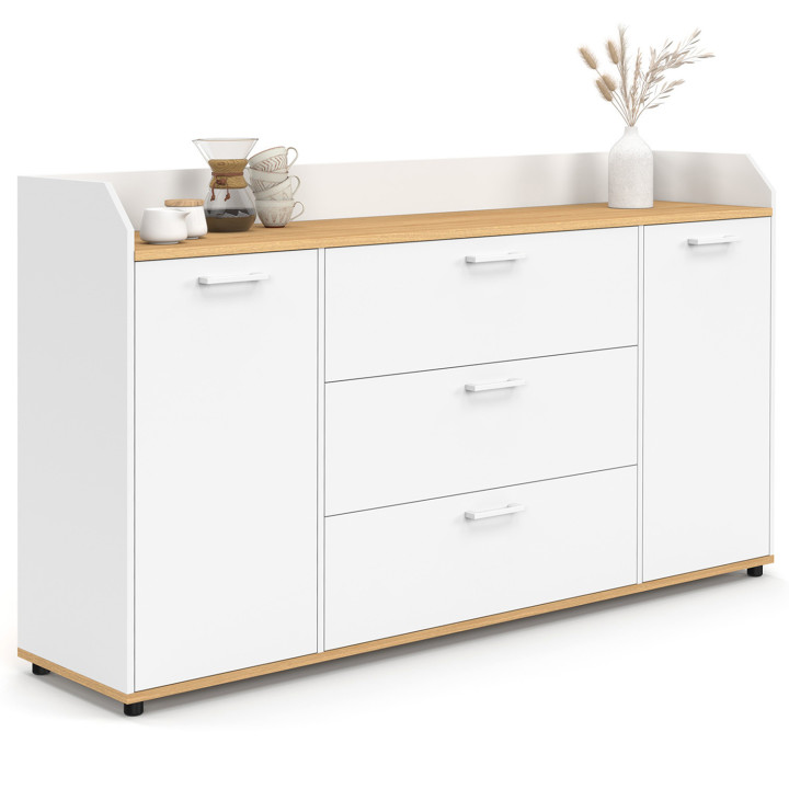 Credenza a 4 ante da 140 cm con bordo bianco e piano in legno effetto faggio - JABA | IdMarket