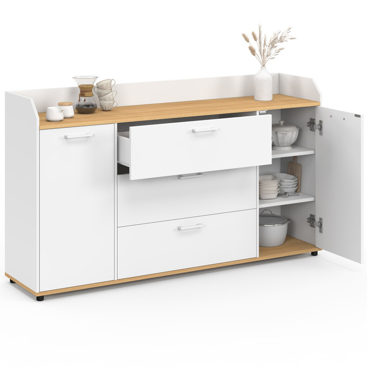 Credenza a 4 ante da 140 cm con bordo bianco e piano in legno effetto faggio - JABA | IdMarket