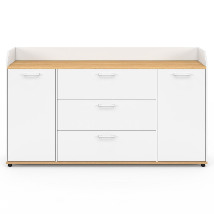 Credenza a 4 ante da 140 cm con bordo bianco e piano in legno effetto faggio - JABA | IdMarket