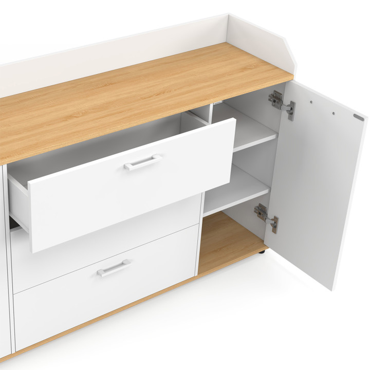 Credenza a 4 ante da 140 cm con bordo bianco e piano in legno effetto faggio - JABA | IdMarket