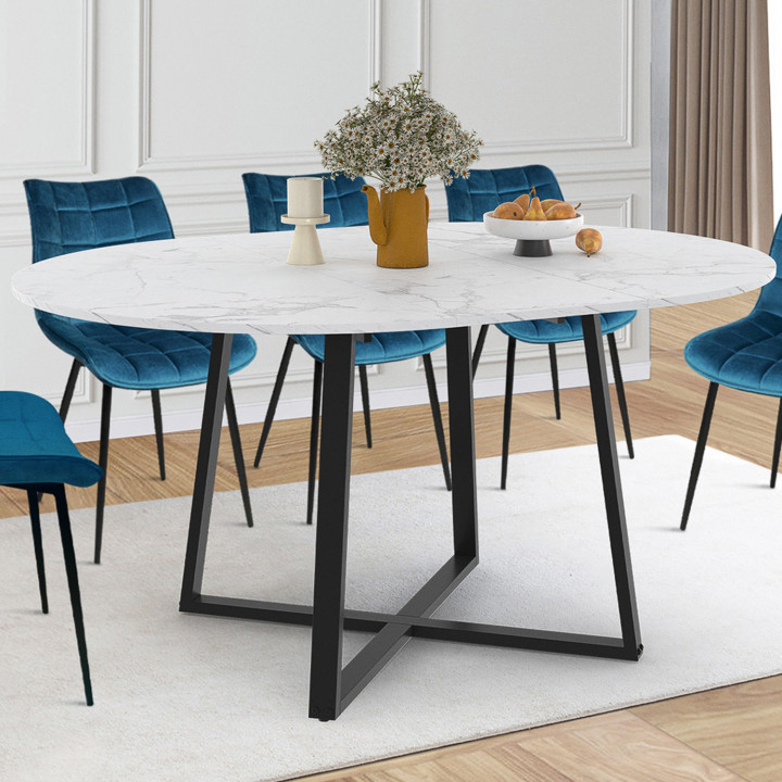 Tavolo da pranzo rotondo allungabile 4-8 persone in bianco e nero - ALASKA | IDMarket