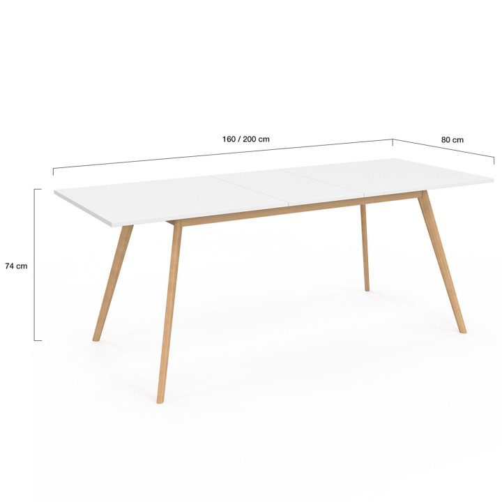 Set di tavolo da pranzo allungabile da 160-200 cm e 6 sedie bianche di design scandinavo - INGA | ID Market