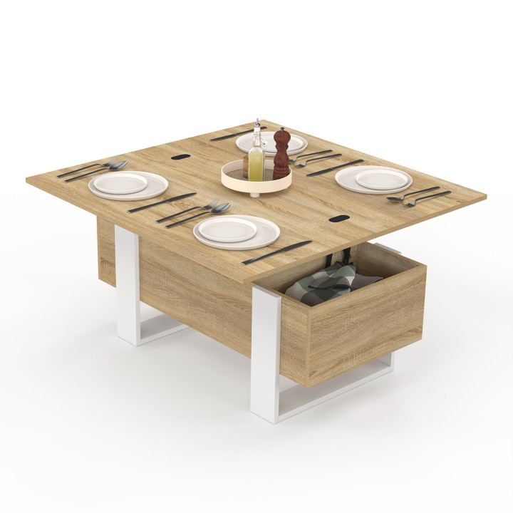 Tavolino rettangolare trasformabile in legno e tavolo da pranzo bianco - PHOENIX | IdMarket