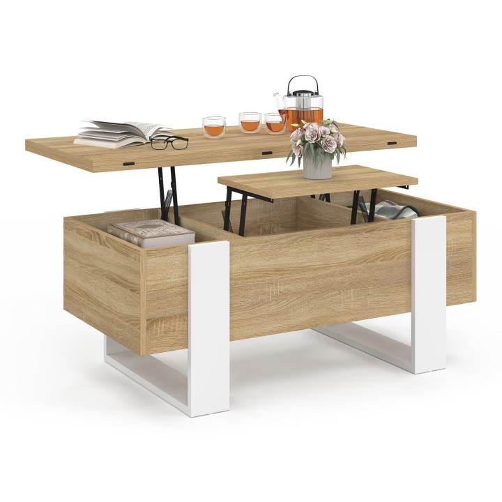 Tavolino rettangolare trasformabile in legno e tavolo da pranzo bianco - PHOENIX | IdMarket