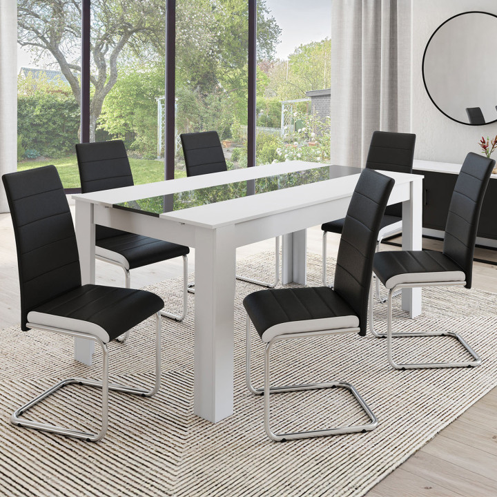 Set di 6 sedie da pranzo nere con profili bianchi - MIA | ID Market