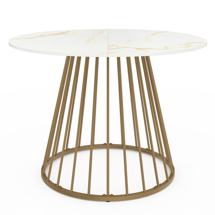 Tavolo da pranzo rotondo per 6 persone con base in filo d'ottone e piano in marmo bianco 110 cm - ALASKA | IdMarket