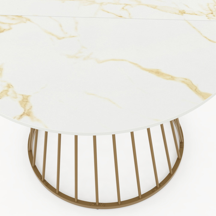 Tavolo da pranzo rotondo per 6 persone con base in filo d'ottone e piano in marmo bianco 110 cm - ALASKA | IdMarket