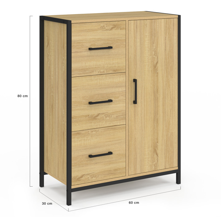 Cassettone da bagno a 3 cassetti e 1 credenza dal design industriale - DETROIT | IdMarket