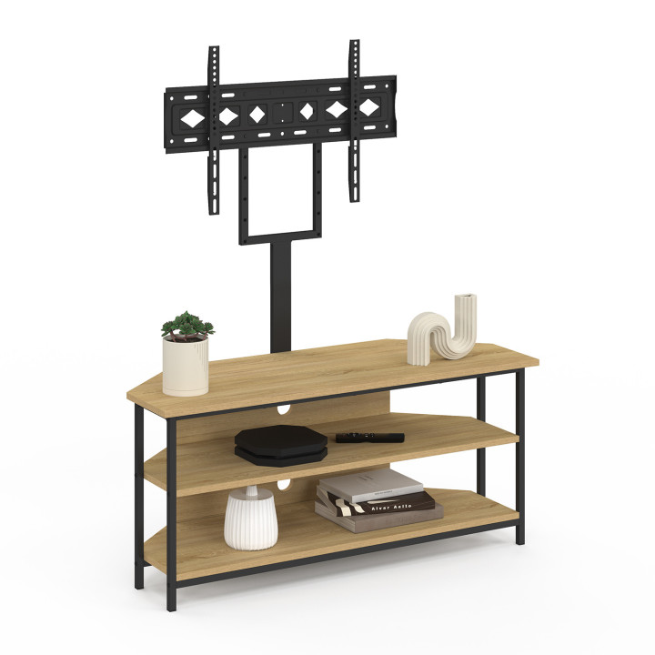 Mobile TV angolare da 100 cm con ripiani e supporto TV regolabile da 32 a 70 pollici, design industriale - DETROIT | IdMarket