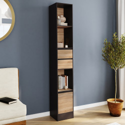 Libreria a scaffale 2 cassetti 3 ripiani 1 armadio effetto legno e nero 190 cm - CARLA | IdMarket