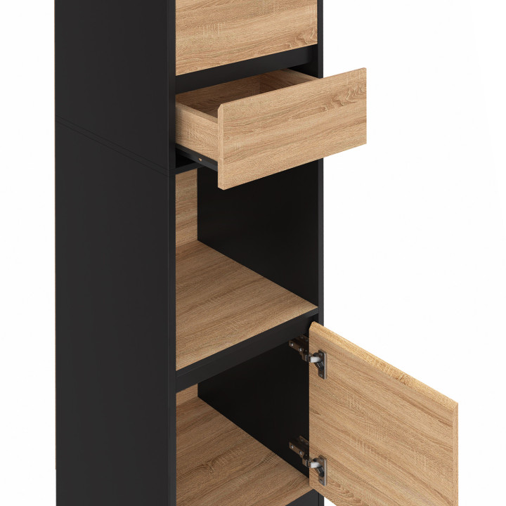 Libreria a scaffale 2 cassetti 3 ripiani 1 armadio effetto legno e nero 190 cm - CARLA | IdMarket