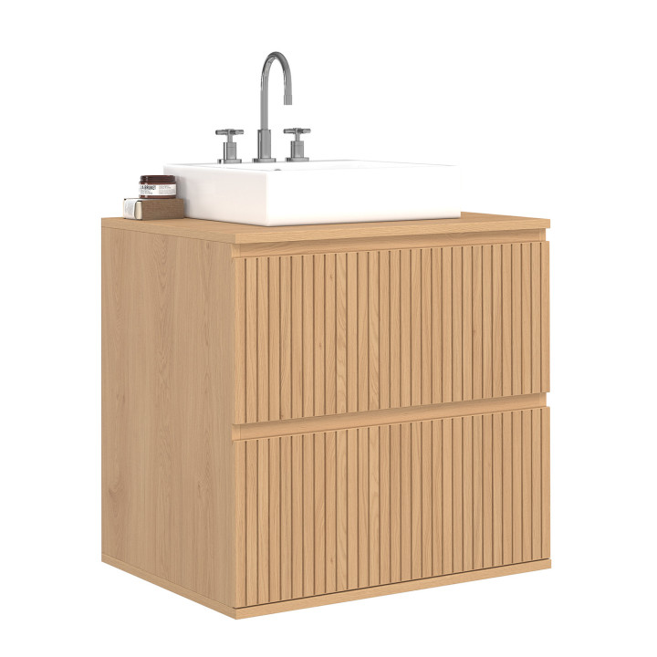 Mobiletto a 2 cassetti effetto doghe - VICTOR | IdMarket