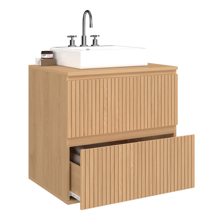Mobiletto a 2 cassetti effetto doghe - VICTOR | IdMarket