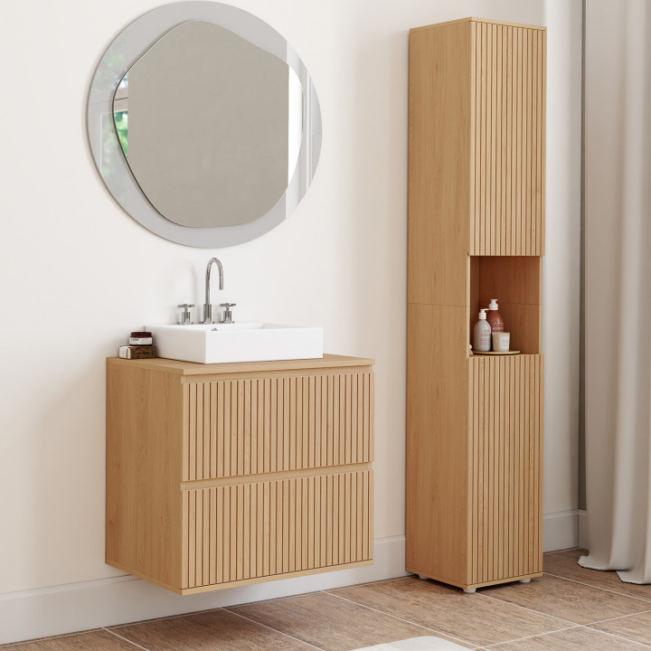 Mobiletto a 2 cassetti effetto doghe - VICTOR | IdMarket