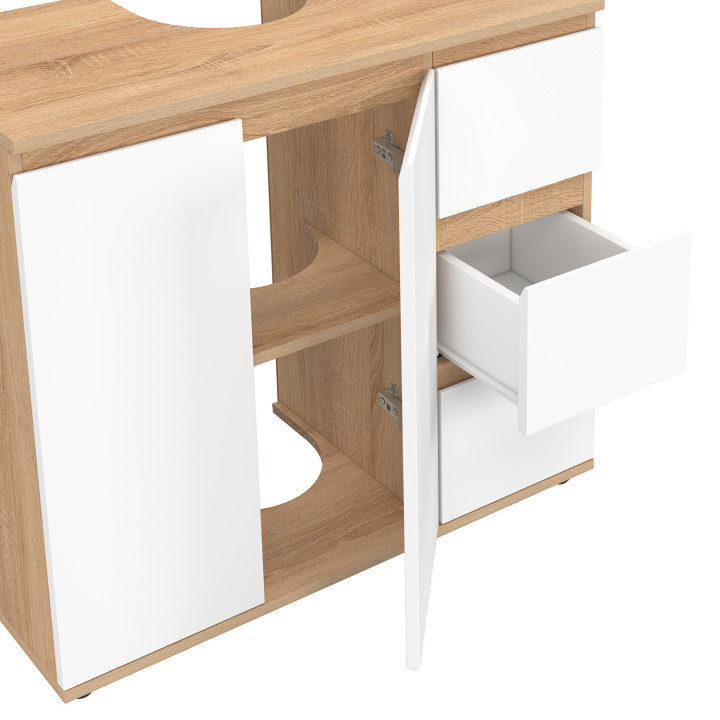 Mobile da bagno con armadio e 3 cassetti in faggio e bianco - TOMI | IdMarket
