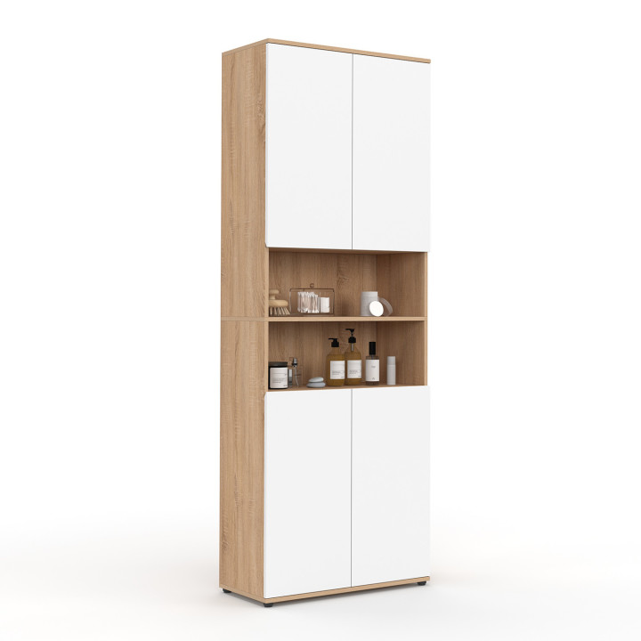 Mobile bagno a 4 ante con 2 nicchie in faggio e bianco - TOMI | IdMarket