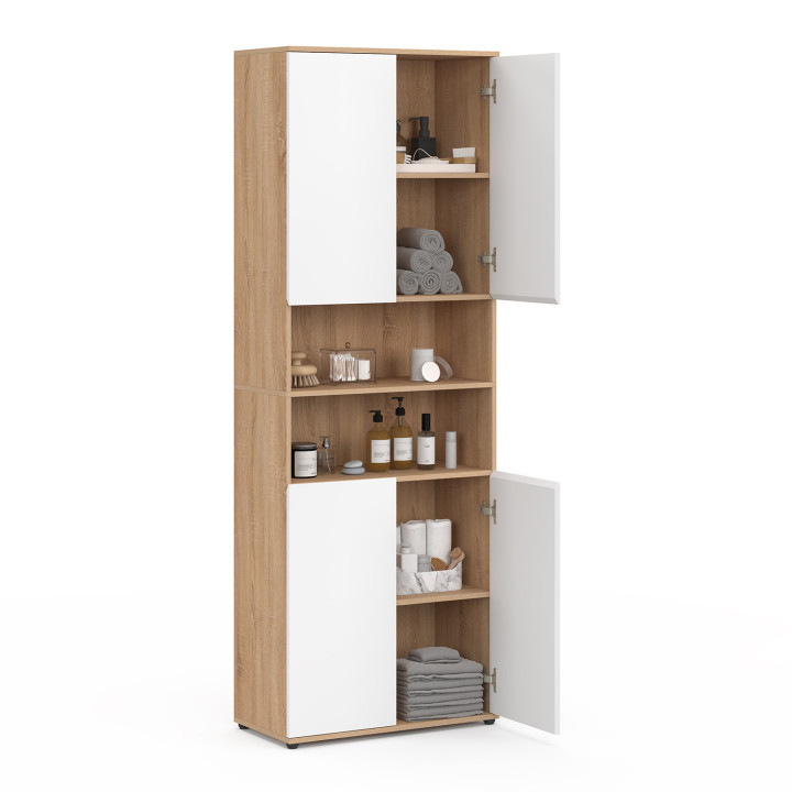 Mobile bagno a 4 ante con 2 nicchie in faggio e bianco - TOMI | IdMarket