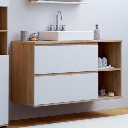Mobile bagno sospeso con 2 cassetti e 2 nicchie in faggio e bianco - TOMI | IdMarket