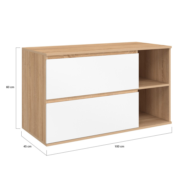 Mobile bagno sospeso con 2 cassetti e 2 nicchie in faggio e bianco - TOMI | IdMarket