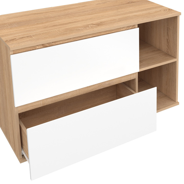 Mobile bagno sospeso con 2 cassetti e 2 nicchie in faggio e bianco - TOMI | IdMarket