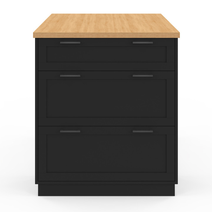 Tavolo 4 persone a isola centrale 130 cm con 3 cassetti neri e piano in legno - VITO | IdMarket